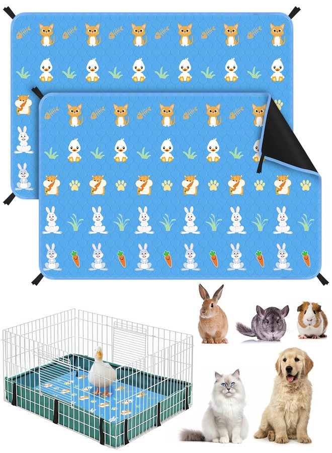 Bissap 2 Packs Guinea Pig Cage Liners, 36''X24'' Washable Guinea Pig Pee Pads Non Slip Reusable Fast and Super Absorbent Bedding for Small Animals Rabbit Hamster Chinchillas Rat - Blue - Image 1